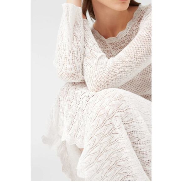 Rebecca Taylor Women's Long Sleeve Lace Pointelle Dress in Milk Medium - Picture 3 of 8